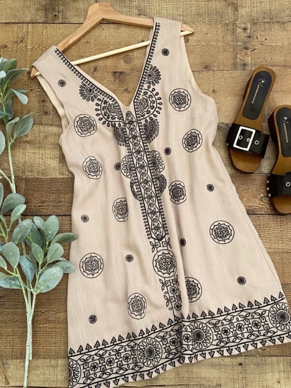 Embroidered V-Neck lined Summer Dress
